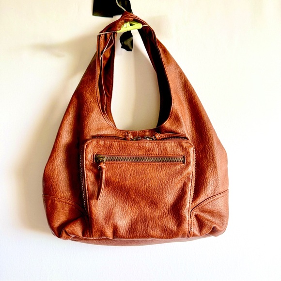 Bueno Brown Faux Leather Slouchy Hobo Shoulder Bag Boho Large Zip Pocket - Picture 1 of 6